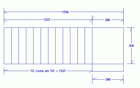 Diagram of wide stairs with measurements.