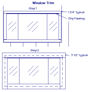 Diagram of installing window trim steps with measurements.