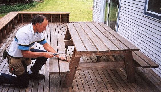 Dave finishing his picnic table.