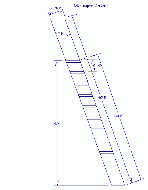 Diagram of the stringer detail of lapeyre stairs with measurements.