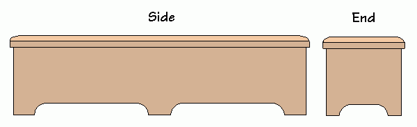 Drawing of side and end views of our bench seat.