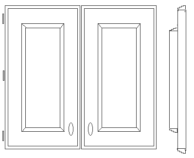 Diagram of cabinet doors showing front and side elevations.