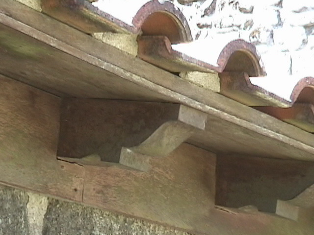 Photo of eaves on castle roof in Portugal.